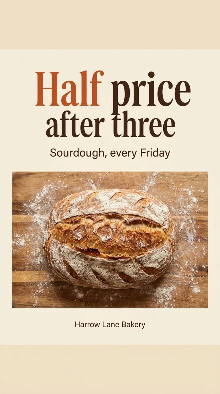 Half Price Sourdough Story — an Instagram post for Harrow Lane Bakery