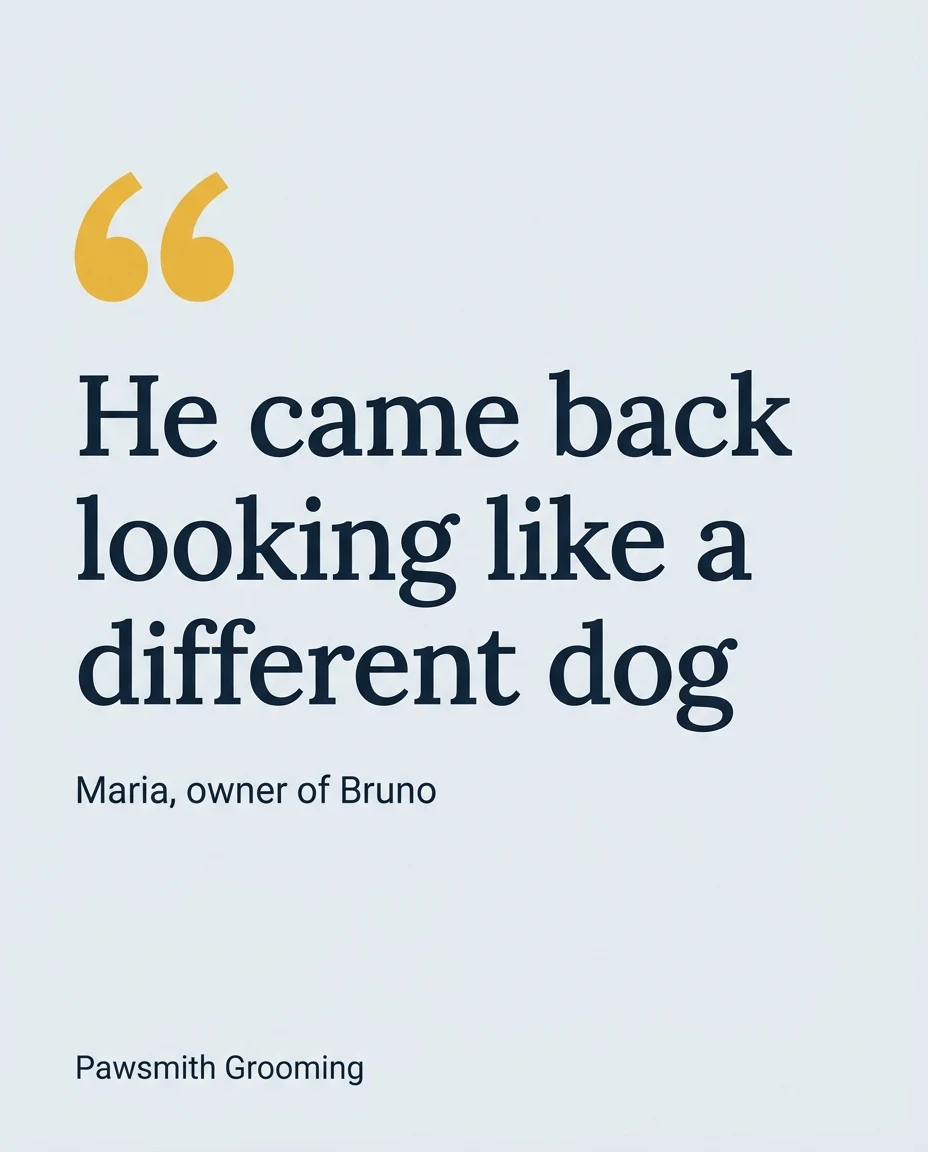 Dog Grooming Testimonial — an Instagram post for Pawsmith Grooming