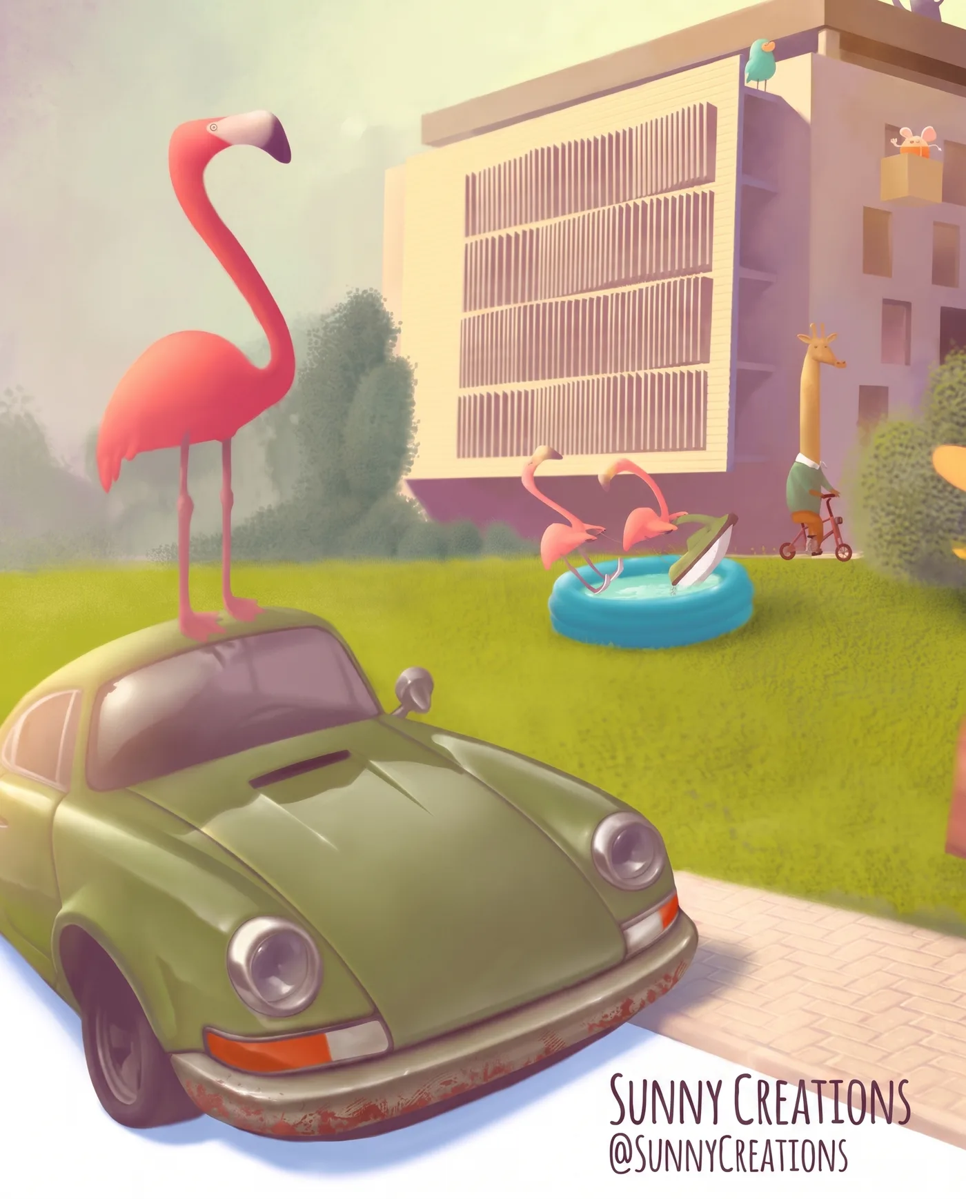 Flamingo Car Scene — an Instagram post for SUNNY CREATIONS