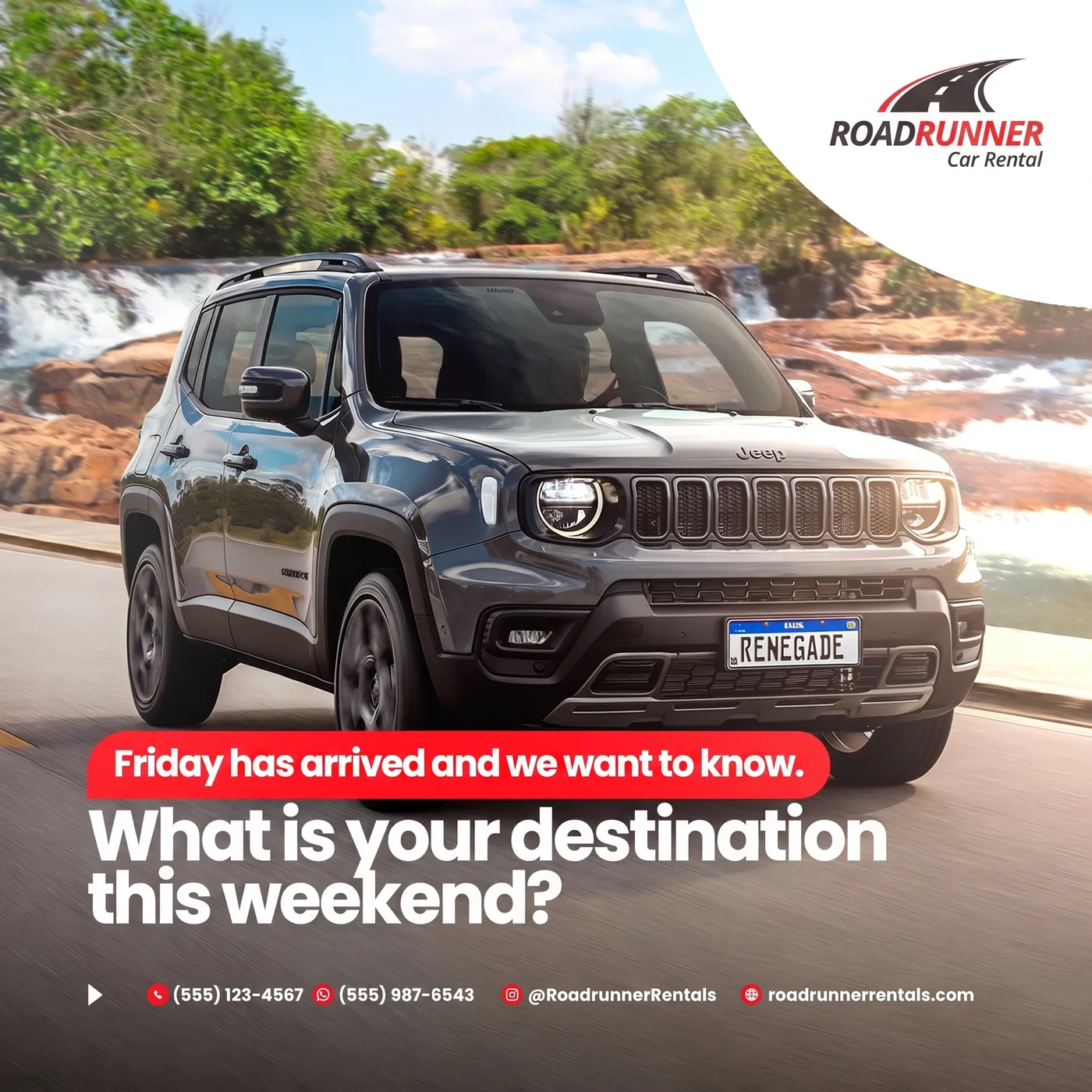 Weekend Destination Rental — an Instagram post for ROADRUNNER Car Rental