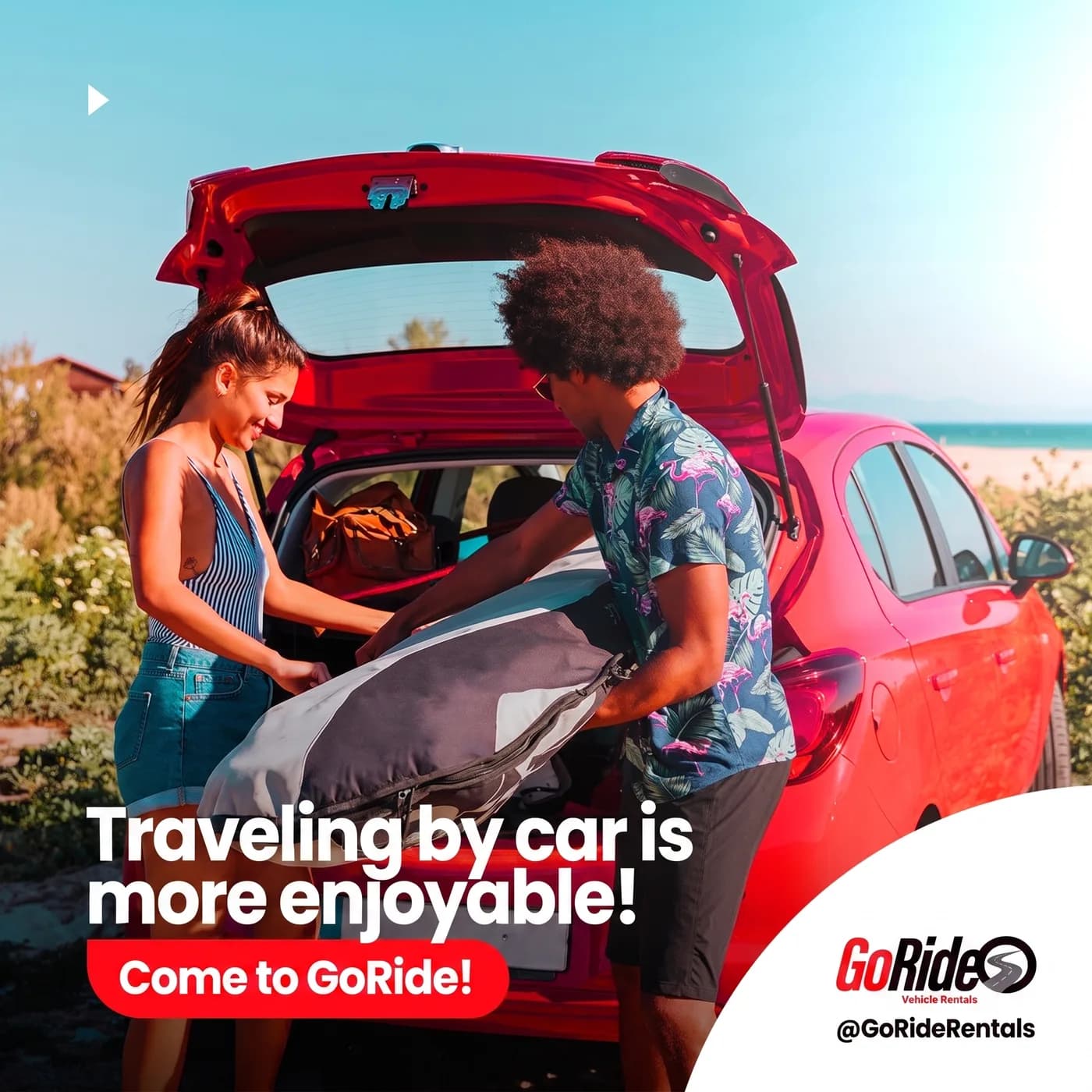 Car Travel Enjoyable — an Instagram post for GoRide Vehicle Rentals