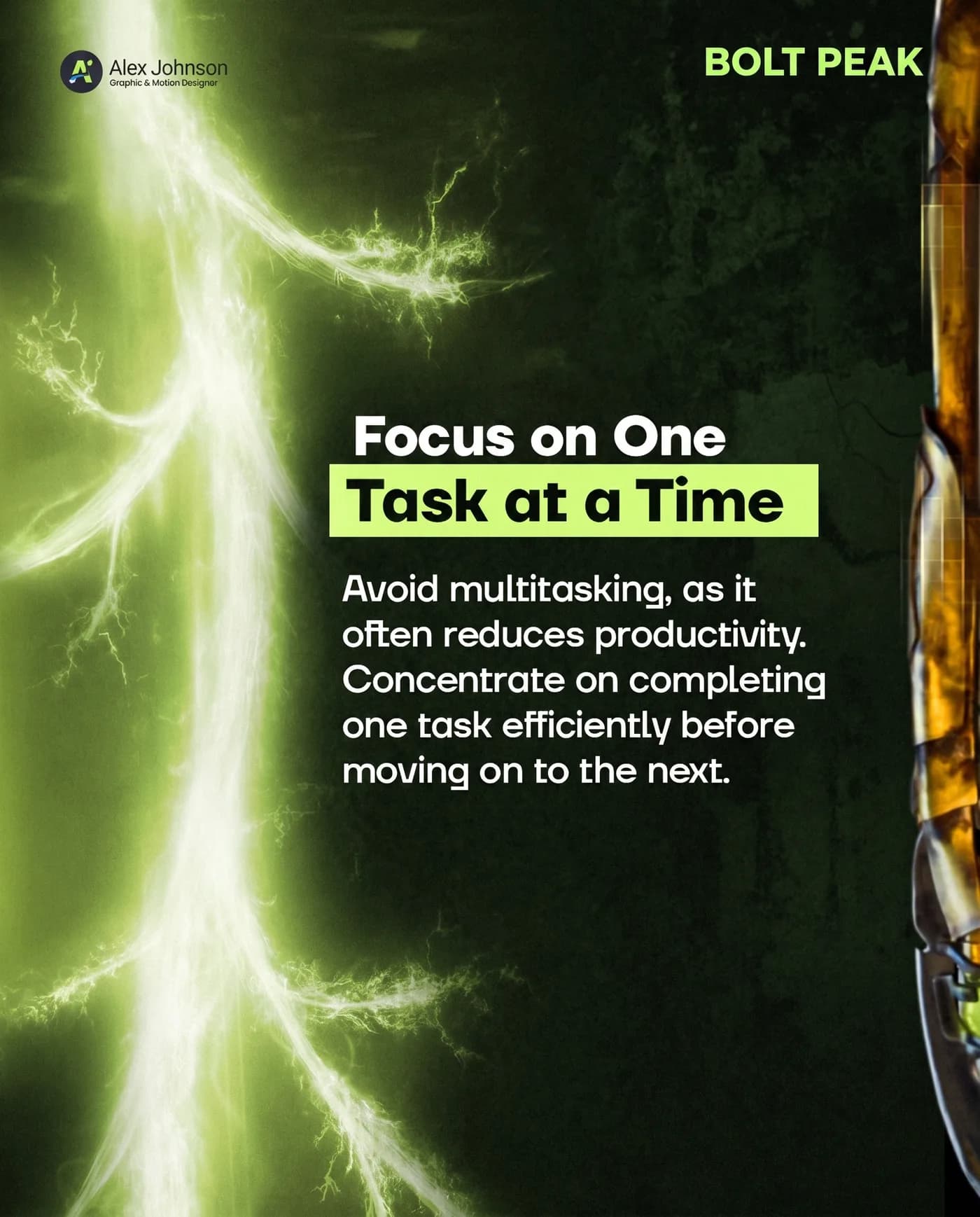 Focus on One Task — an Instagram post for BOLT PEAK