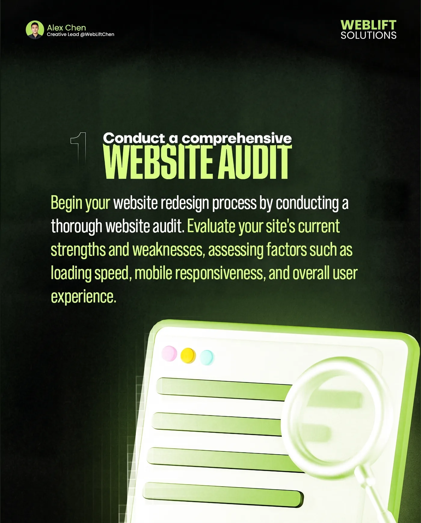 Website Audit Process — an Instagram post for WEBLIFT SOLUTIONS