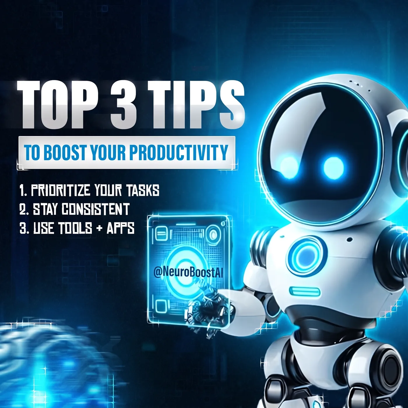 Productivity Tips Post — an Instagram post for @NeuroBoostAI