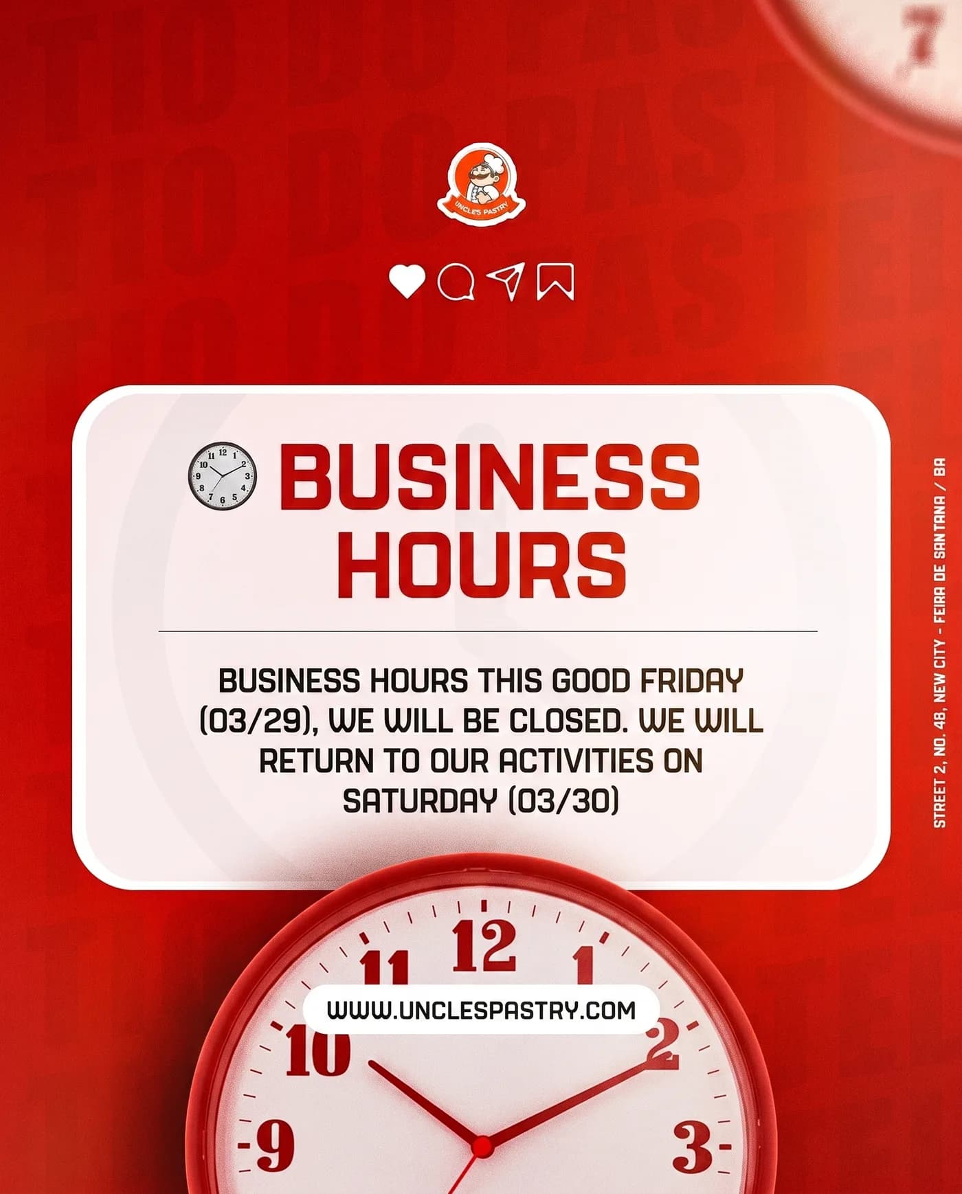 Business Hours Update — an Instagram post for Uncle's Pastry