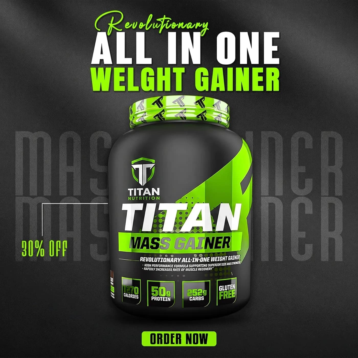 All In One Gainer — an Instagram post for Titan Nutrition