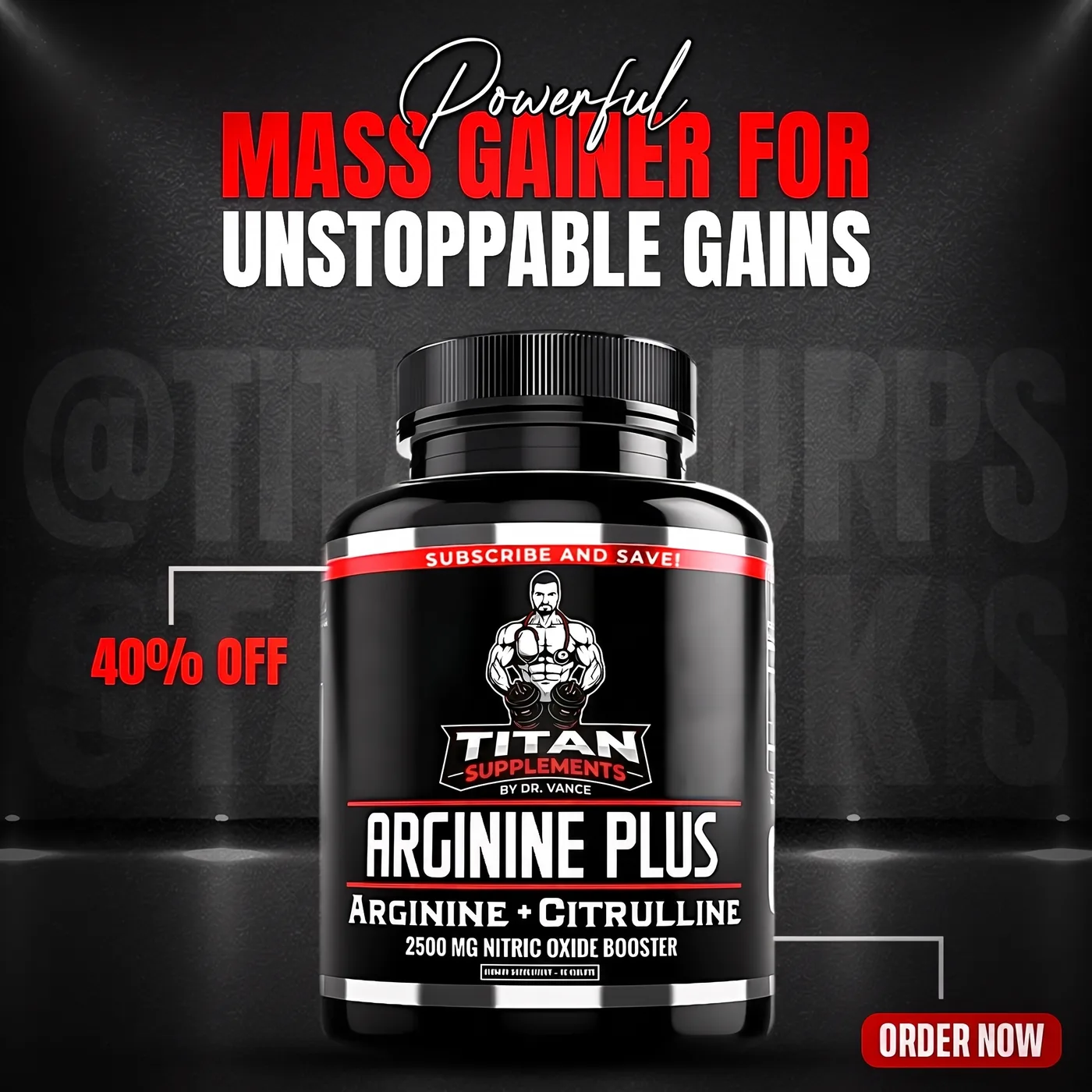 Powerful Mass Gainer — an Instagram post for Titan Supplements by Dr. Vance