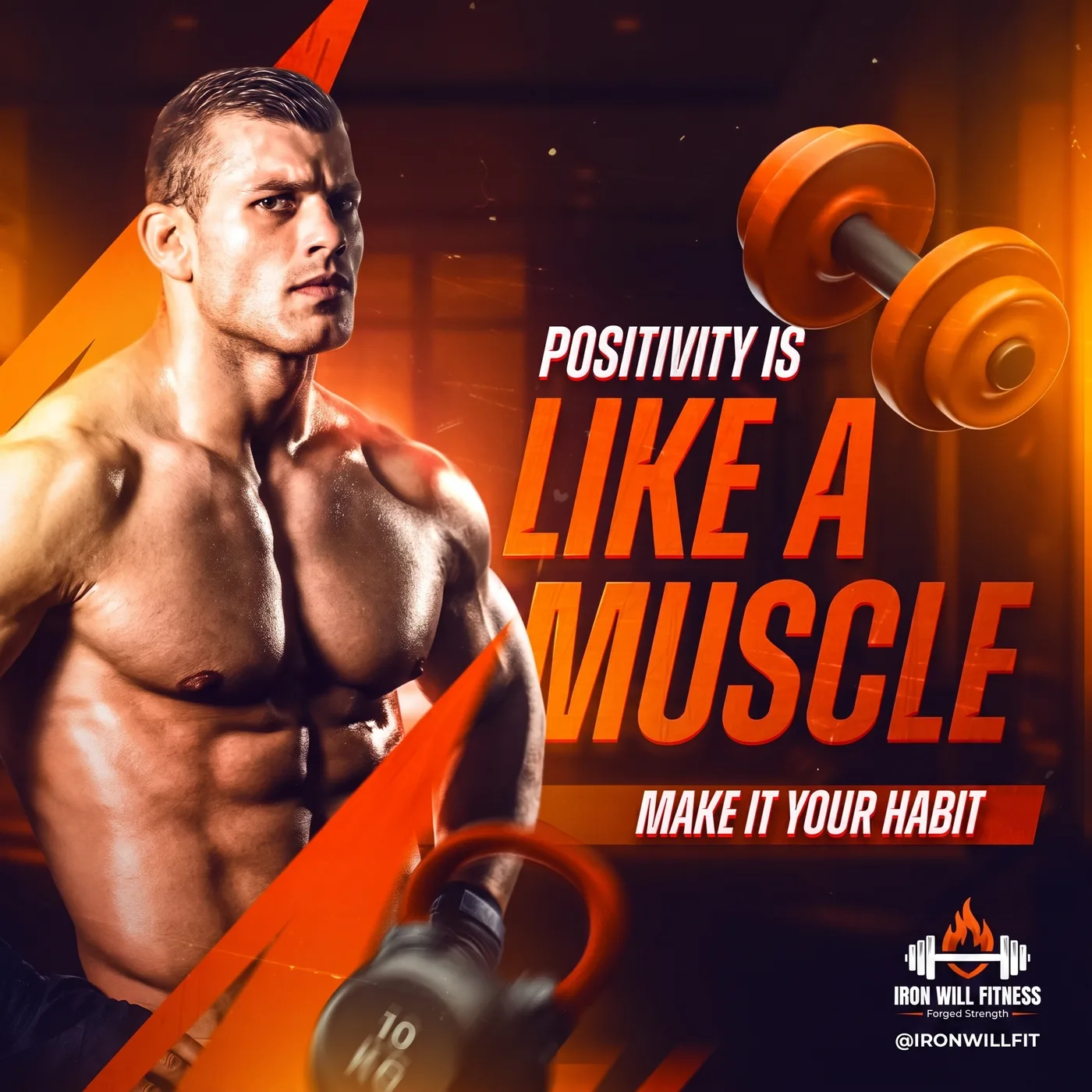 Positivity Like Muscle — an Instagram post for IRON WILL FITNESS