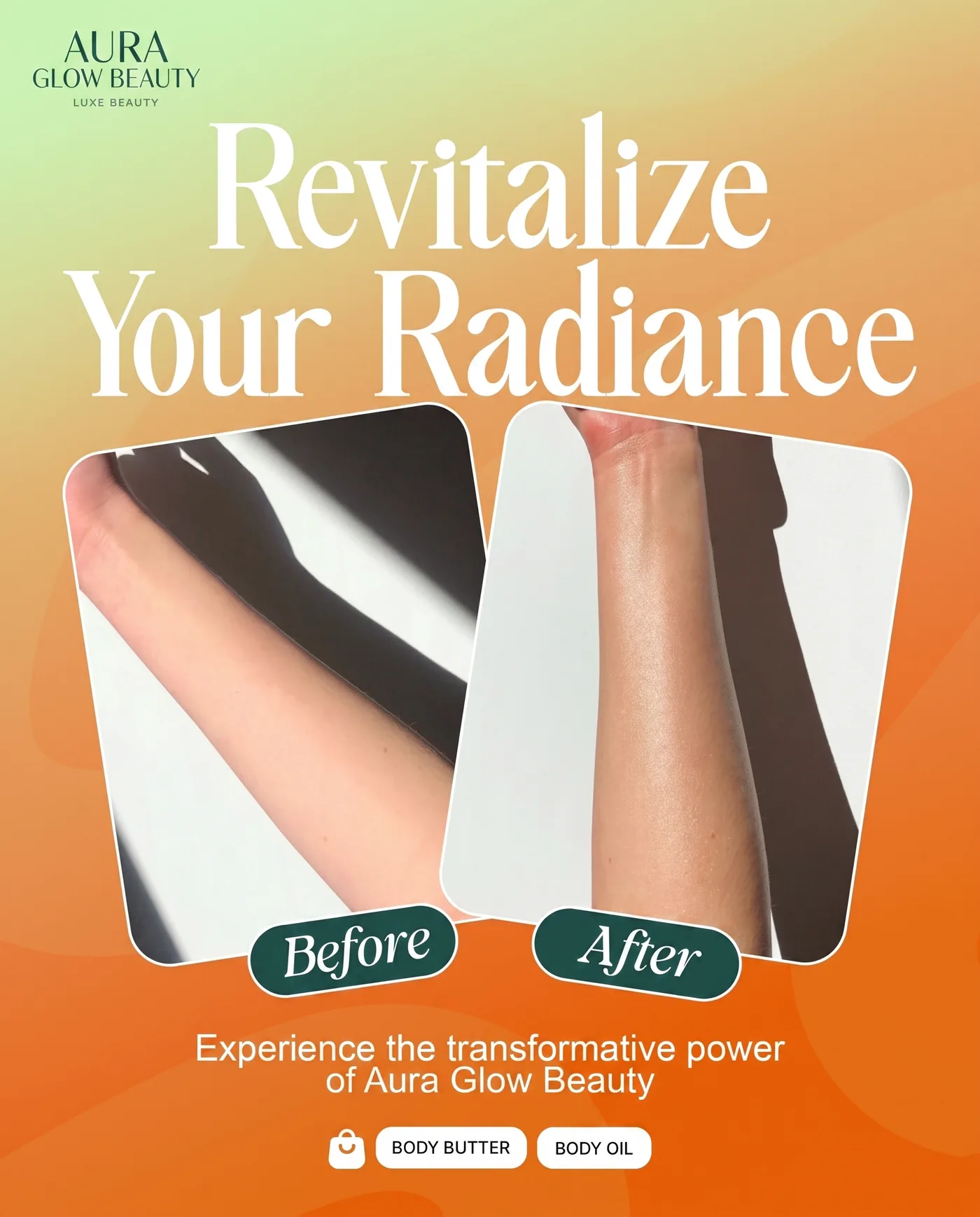 Revitalize Your Radiance — an Instagram post for AURA GLOW BEAUTY