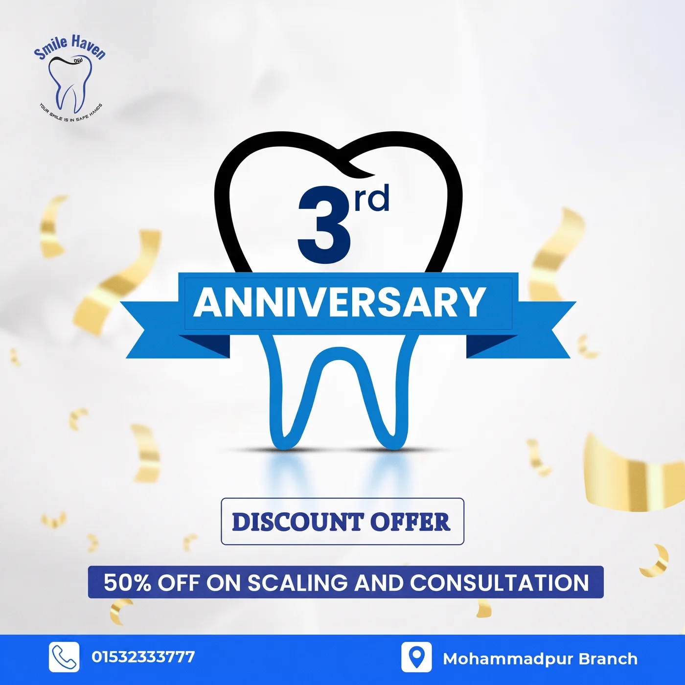 3rd Anniversary Offer — an Instagram post for Smile Haven