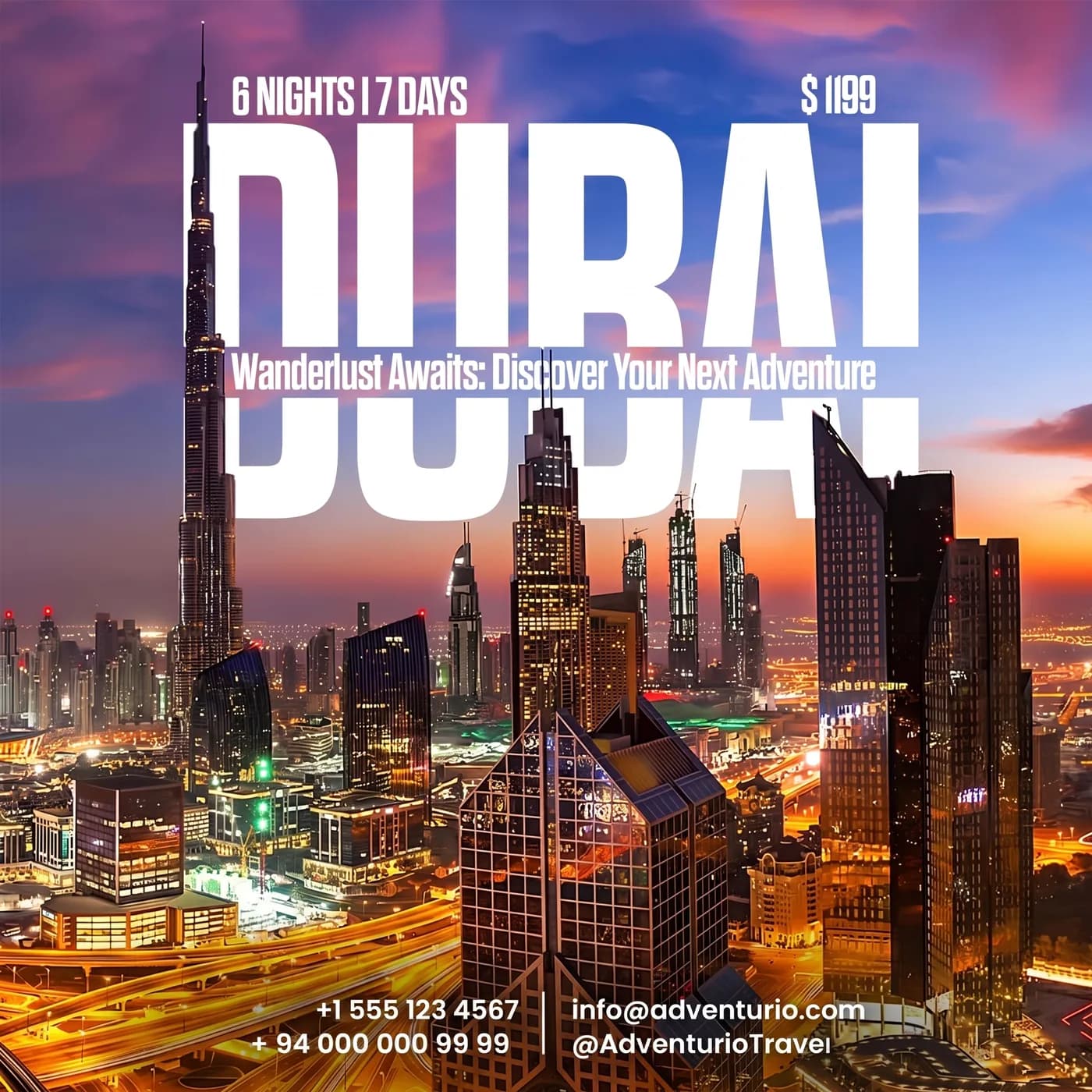 Dubai Travel Package — an Instagram post for Adventurio
