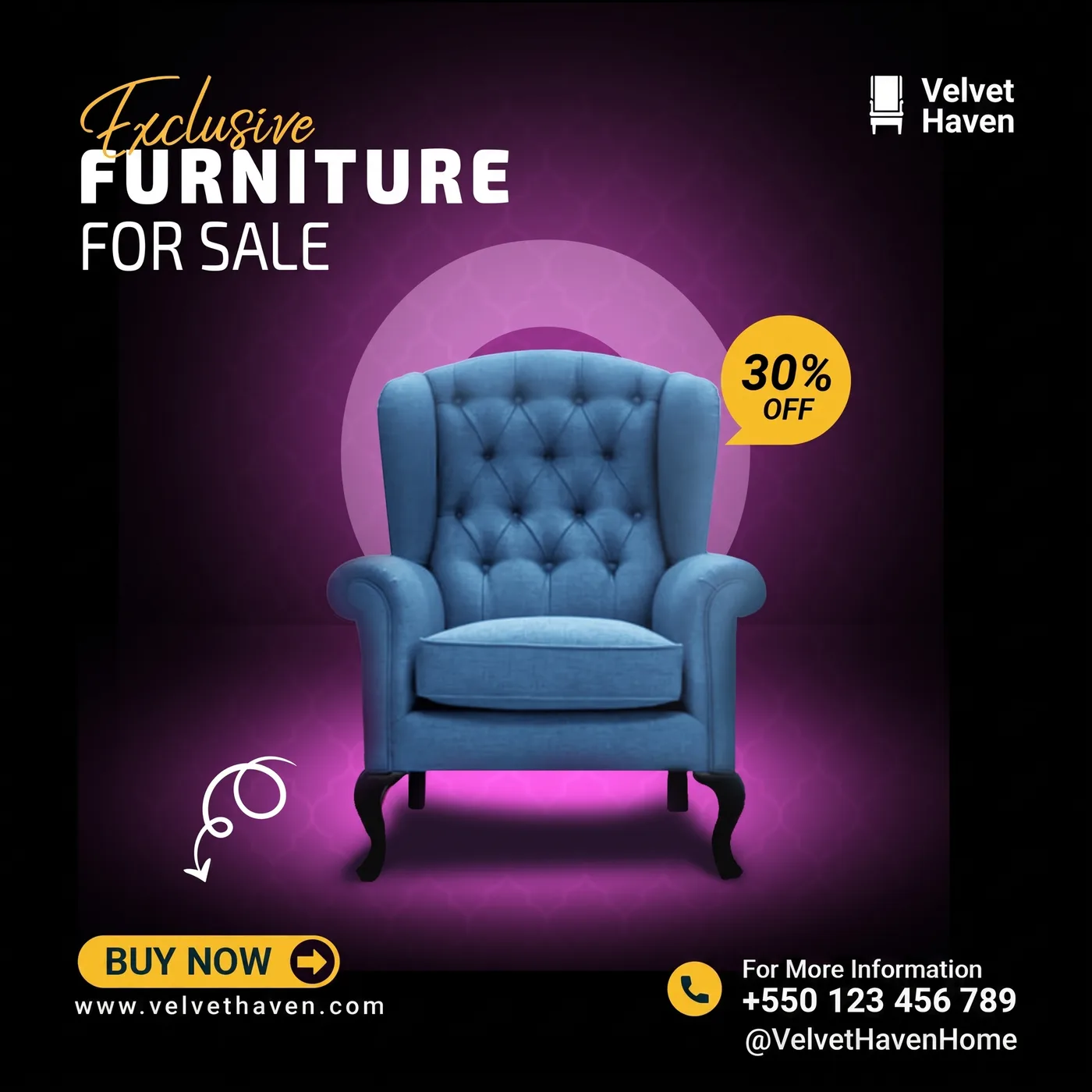 Exclusive Furniture Sale — an Instagram post for Velvet Haven