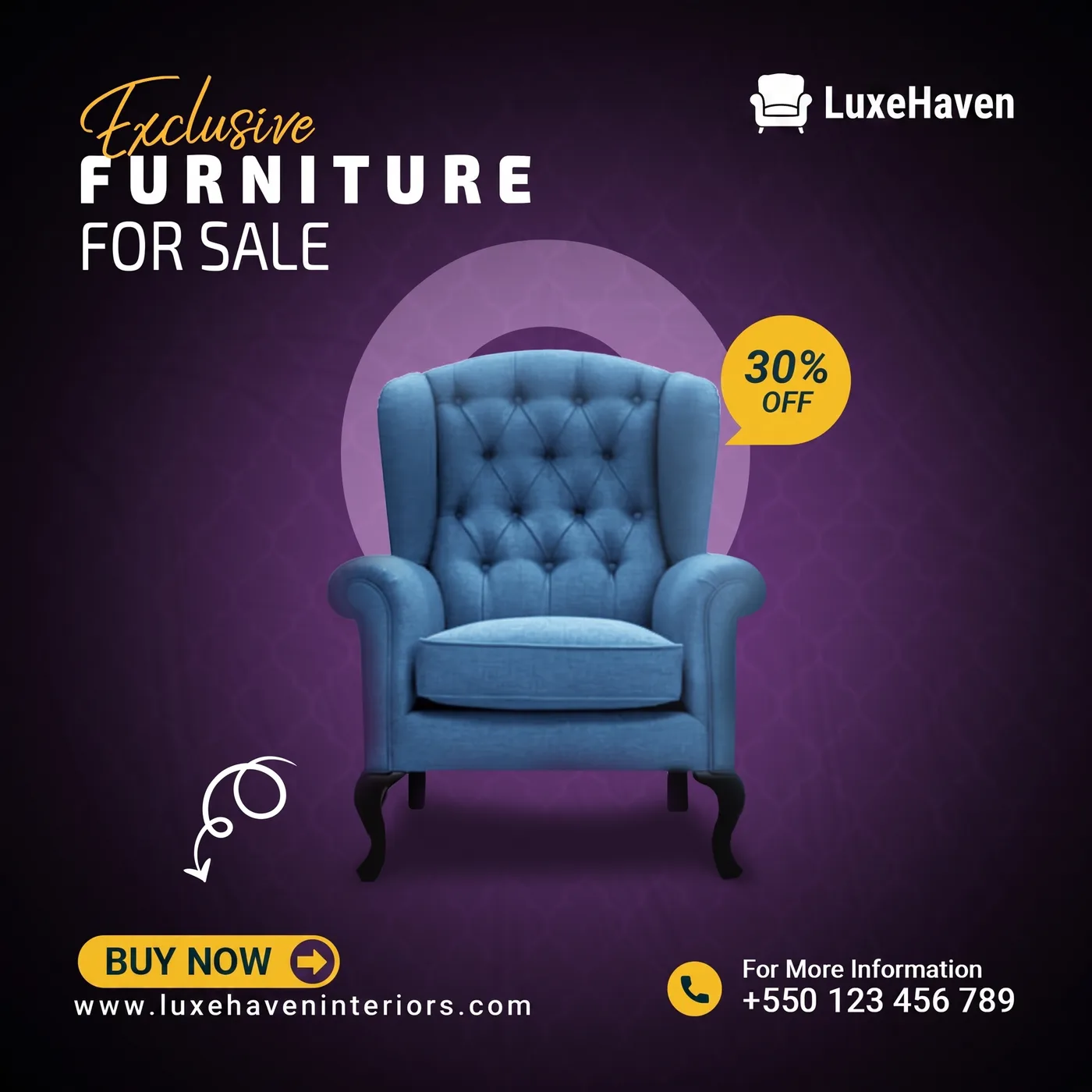 Exclusive Furniture Sale — an Instagram post for LuxeHaven