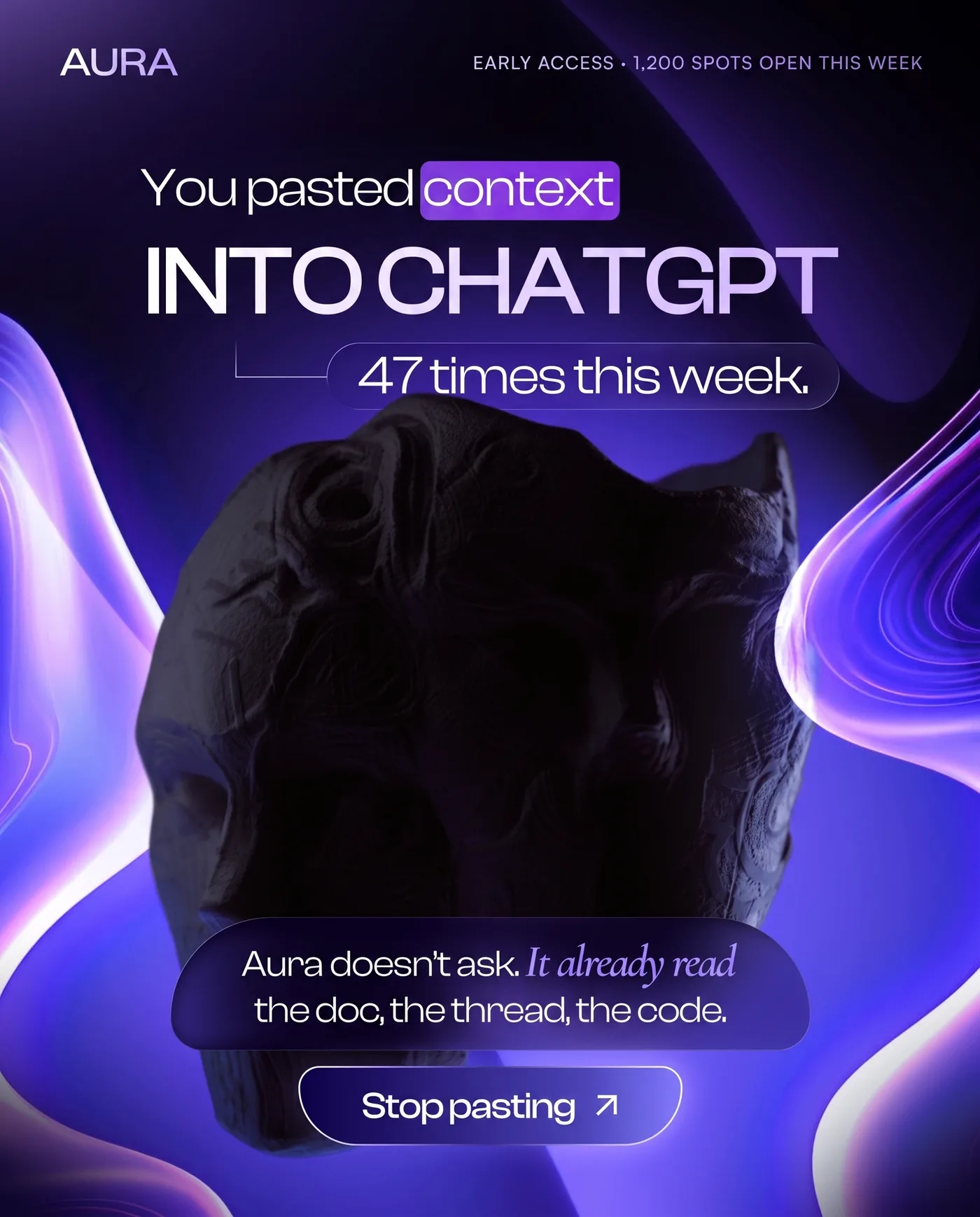 Stop Pasting ChatGPT — an Instagram post for AURA