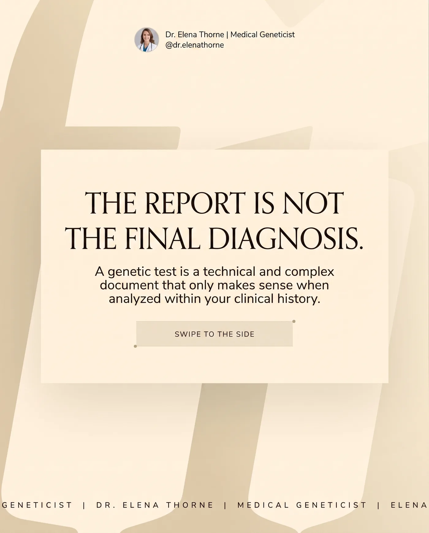 Genetic Report Diagnosis — an Instagram post for Dr. Elena Thorne