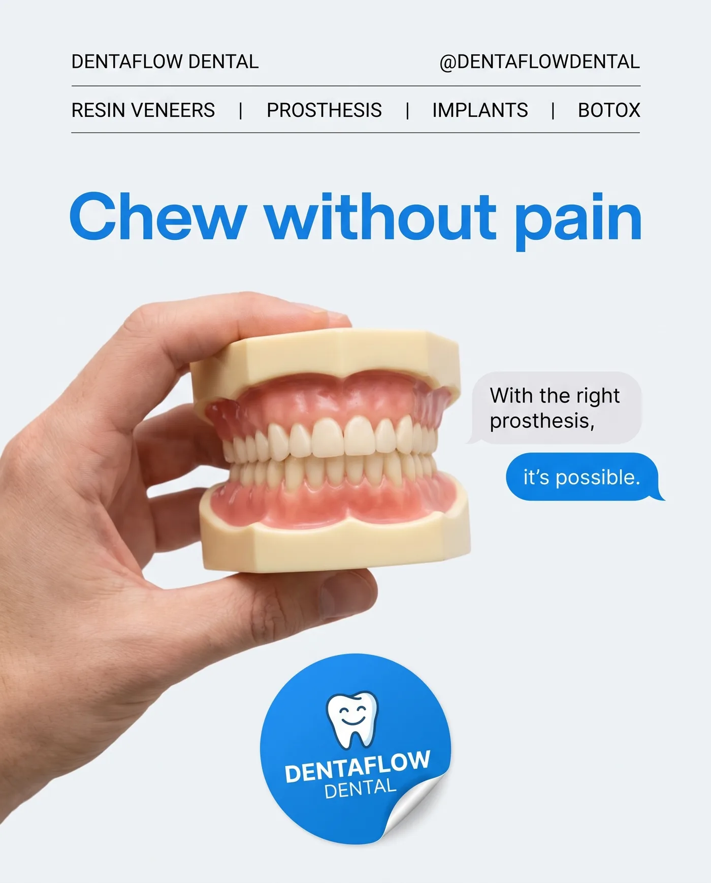 Chew Without Pain — an Instagram post for DENTAFLOW DENTAL