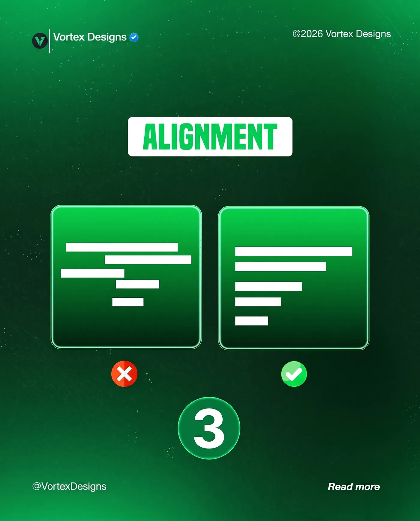 Design Alignment Tip — an Instagram post for Vortex Designs