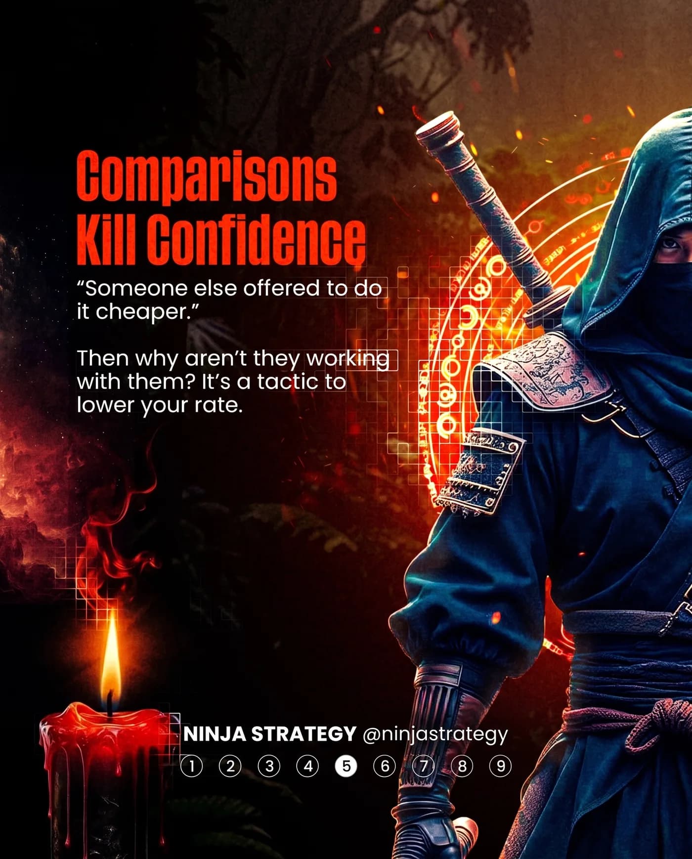 Comparisons Kill Confidence — an Instagram post for NINJA STRATEGY
