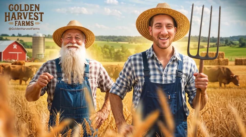 A Golden Harvest Farms YouTube thumbnail, as designed at 1400 by 781 pixels