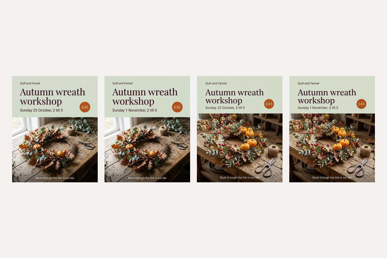 Two pairs of florist posts. In each pair the second is identical to the first except that the date reads Sunday 1 November instead of Sunday 25 October