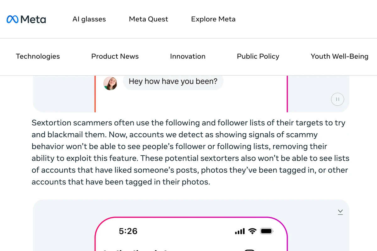 Meta newsroom post from October 2024: accounts detected as showing signals of scammy behavior won't be able to see people's follower or following lists, or lists of accounts that liked someone's posts or photos they've been tagged in