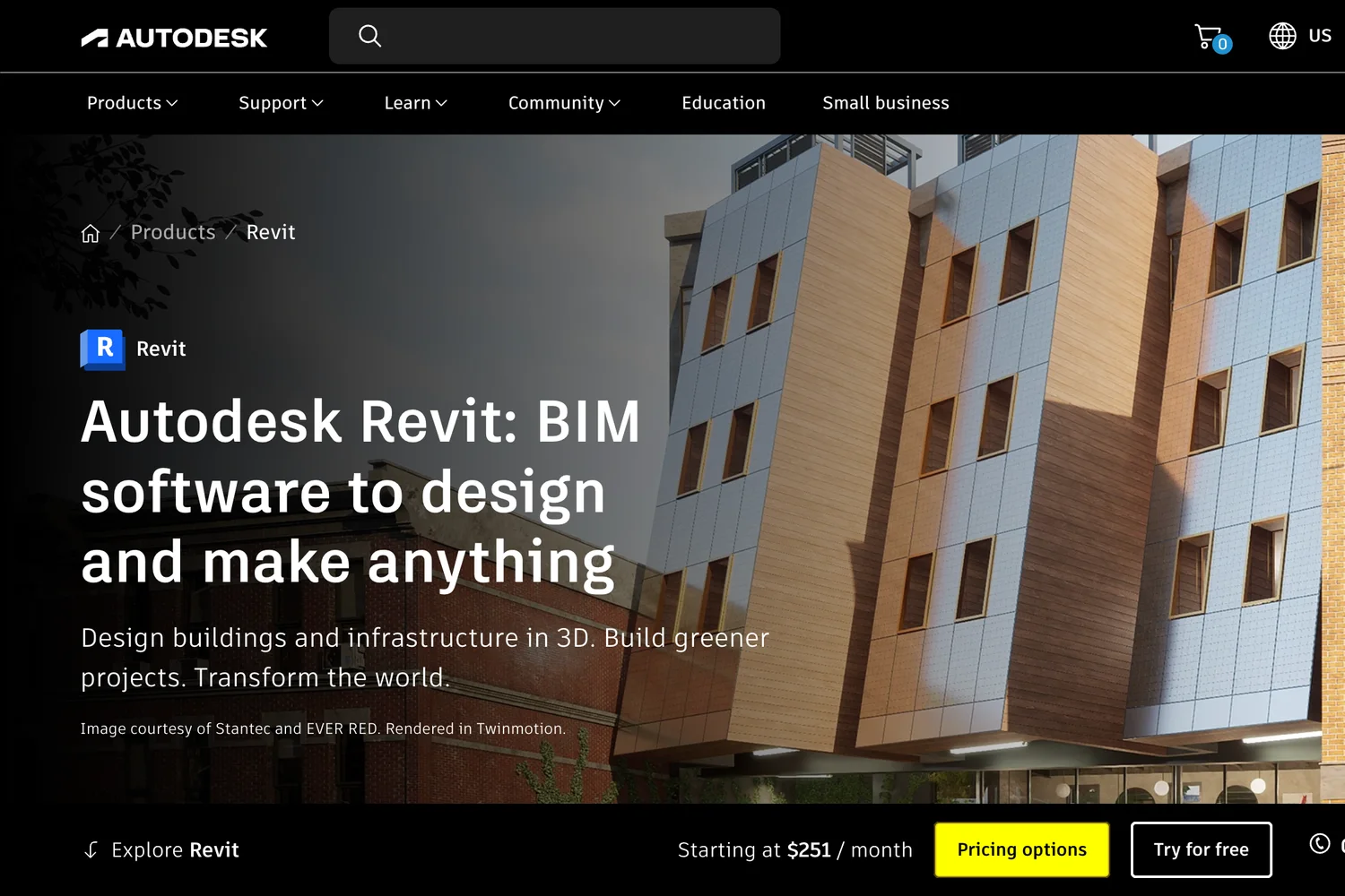 Autodesk Revit product page: Autodesk Revit, BIM software to design and make anything, with Starting at $251 per month, Pricing options and Try for free