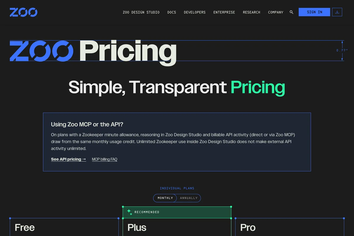 Zoo pricing page: Simple, transparent pricing, with Free, Plus and Pro plans